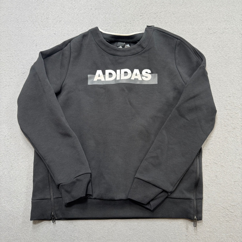 Adidas Sweatshirt Women's Large Black Side Zip Fleece Lined Long Sleeve Pullover